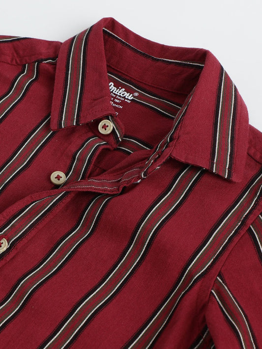 Milou Boys Cotton Full Sleeve Stripedd Bio-Washed Shirt Maroon Striped - Milou - Care. The Swiss WayShirt
