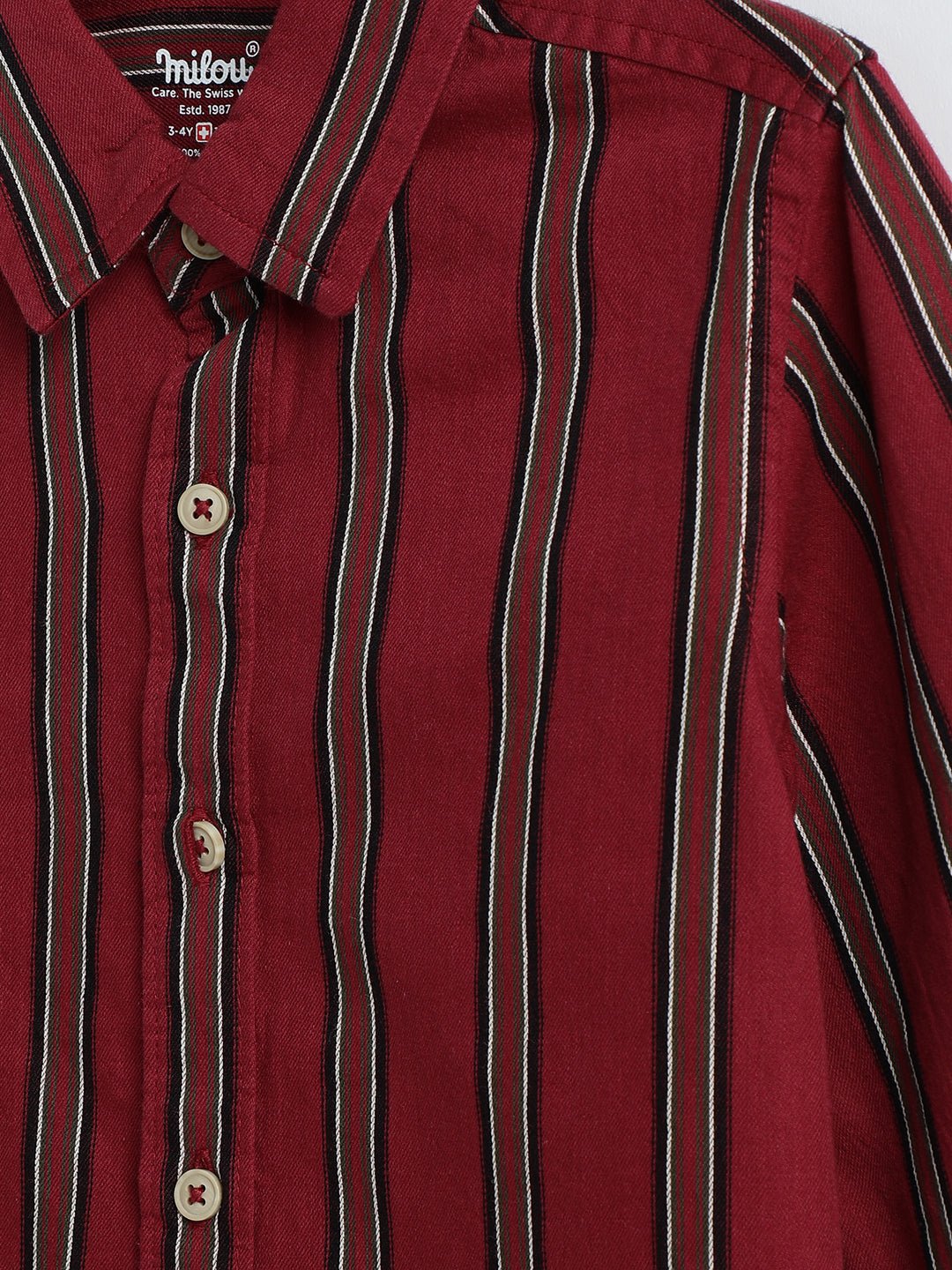 Milou Boys Cotton Full Sleeve Stripedd Bio-Washed Shirt Maroon Striped - Milou - Care. The Swiss WayShirt