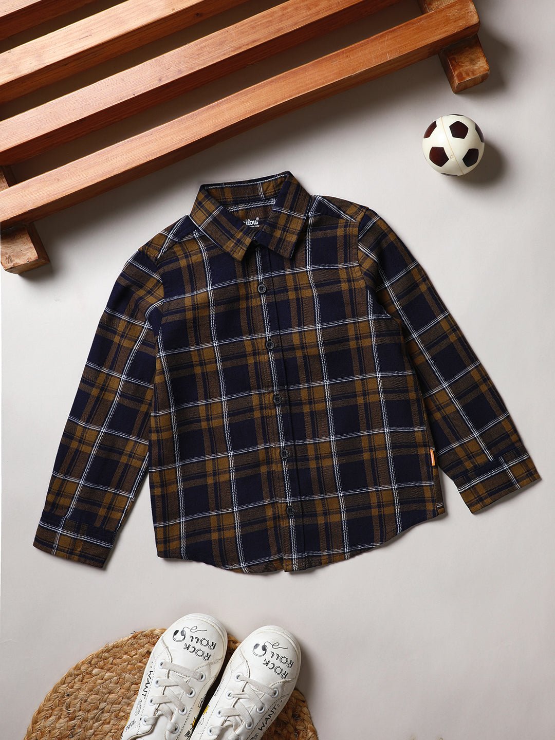 Milou Boys Full Sleeve Checked Bio-Washed Shirt Brown Check - Milou - Care. The Swiss WayShirt
