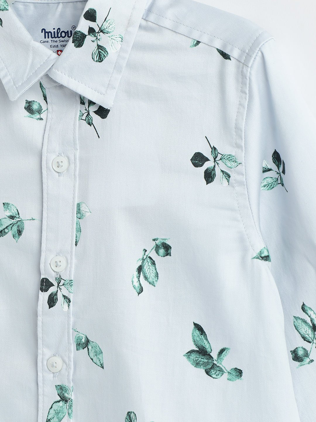 Milou Boys Full Sleeve Printed Bio-Washed Shirt Mint Leaf Print - Milou - Care. The Swiss WayShirt