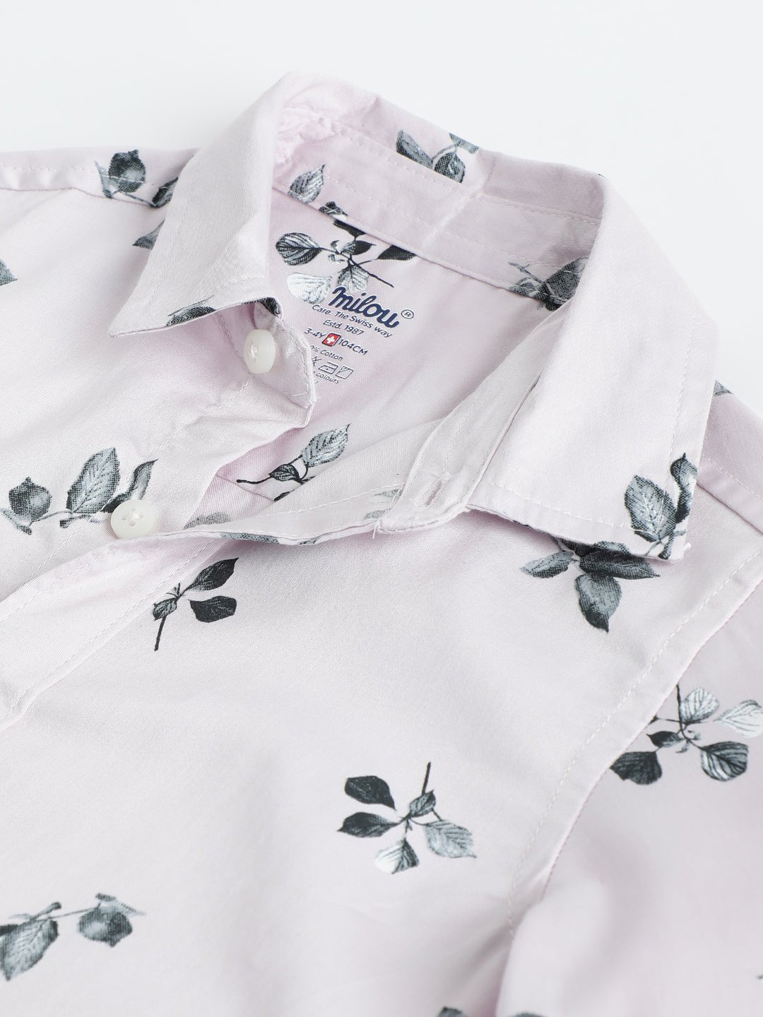 Milou Boys Full Sleeve Printed Bio-Washed Shirt Pink Leaf Print - Milou - Care. The Swiss WayShirt