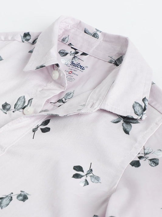 Milou Boys Full Sleeve Printed Bio-Washed Shirt Pink Leaf Print - Milou - Care. The Swiss WayShirt