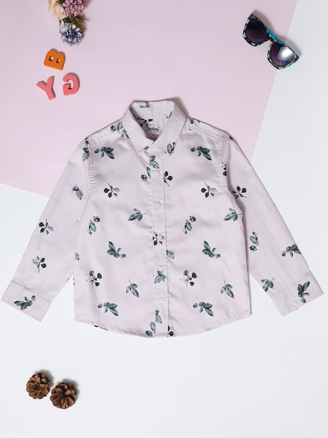 Milou Boys Full Sleeve Printed Bio-Washed Shirt Pink Leaf Print - Milou - Care. The Swiss WayShirt