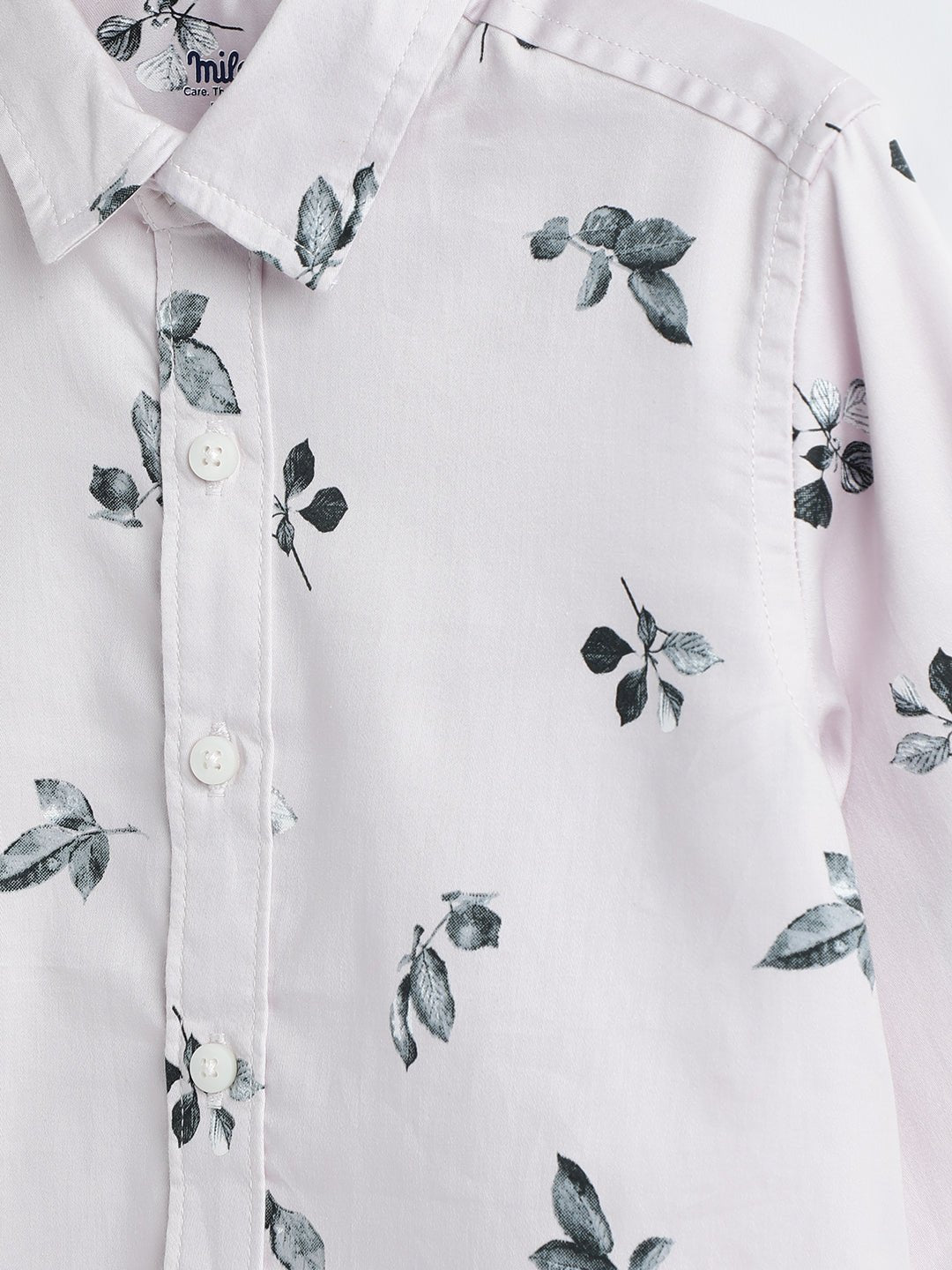 Milou Boys Full Sleeve Printed Bio-Washed Shirt Pink Leaf Print - Milou - Care. The Swiss WayShirt