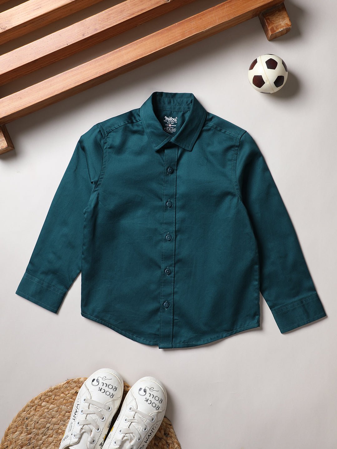 Milou Boys Full Sleeve Solid Bio-Washed Shirt Teal Blue - Milou - Care. The Swiss WayShirt