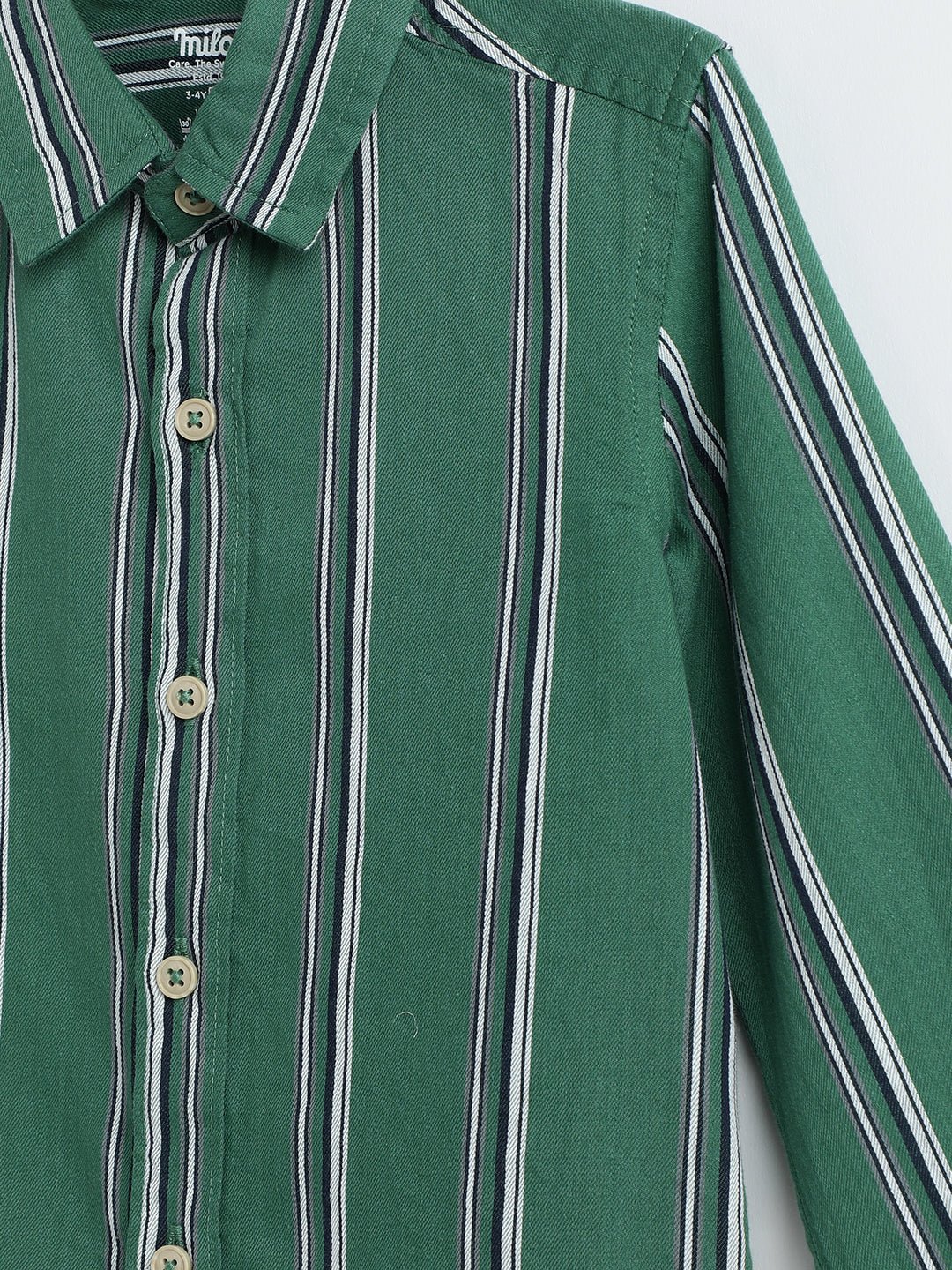 Milou Boys Full Sleeve Stripedd Bio-Washed Shirt Green Striped - Milou - Care. The Swiss WayShirt