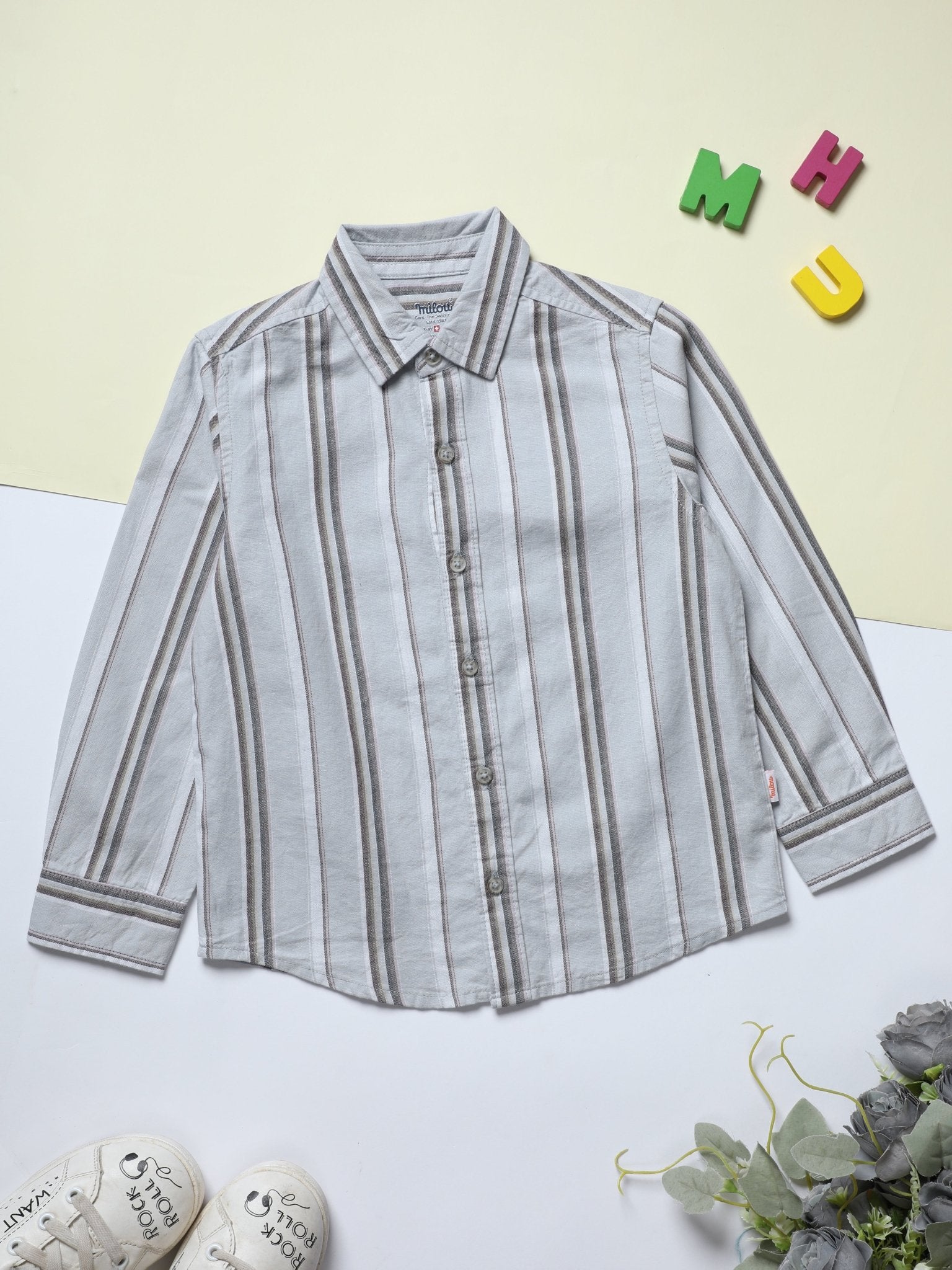 Milou Boys Full Sleeve Stripedd Bio-Washed Shirt Grey Striped - Milou - Care. The Swiss WayShirt