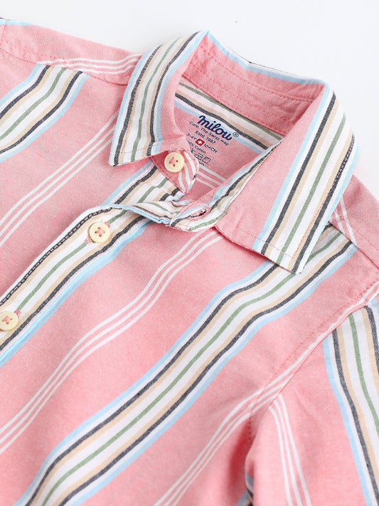 Milou Boys Full Sleeve Stripedd Bio-Washed Shirt Pink Striped - Milou - Care. The Swiss WayShirt