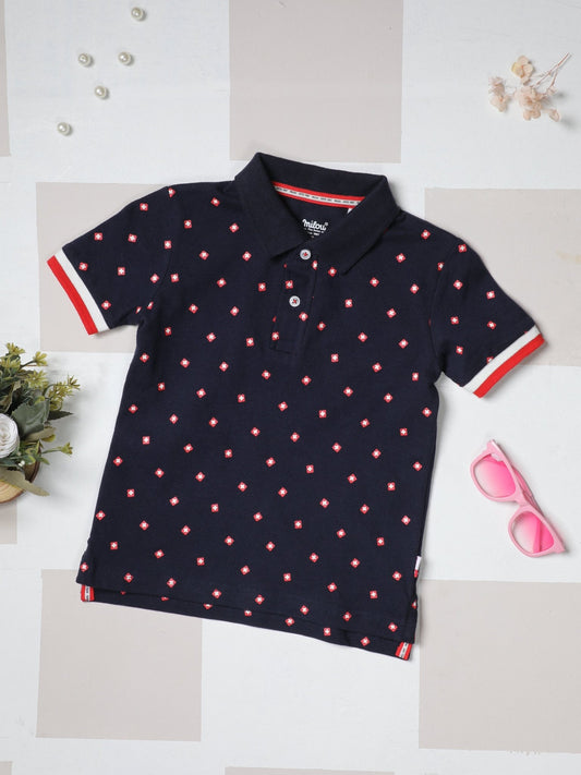 Milou Boys Half Sleeve Polo Neck T-Shirt Navy Blue Polka Print - Milou - Care. The Swiss WayPolo