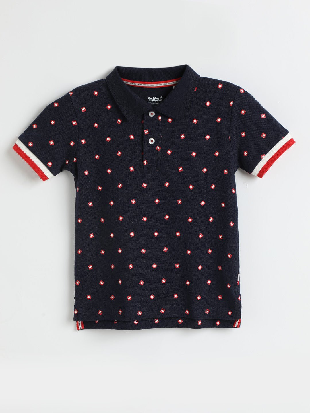 Milou Boys Half Sleeve Polo Neck T-Shirt Navy Blue Polka Print - Milou - Care. The Swiss WayPolo
