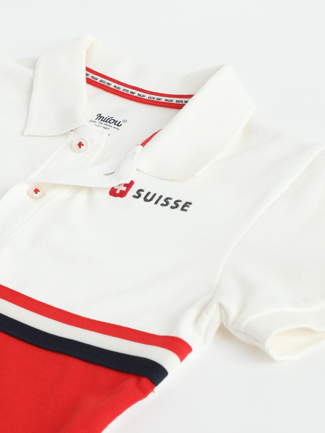 Milou Boys Half Sleeve Polo Neck T-Shirt White & Red - Milou - Care. The Swiss WayPolo