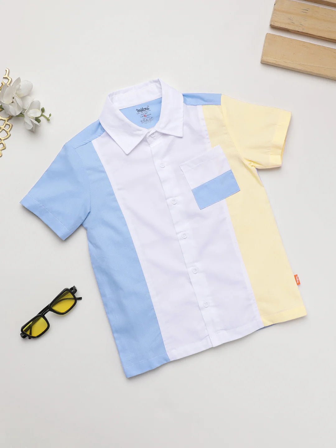 Milou Boys Half Sleeve Triple Colour Shirt Blue & Yellow - Milou - Care. The Swiss WayShirt