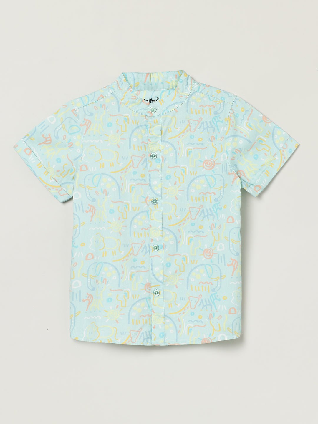 Milou Boys Mandarin Collar Printed Half Sleeve Shirt Mint Green Print - Milou - Care. The Swiss WayShirt