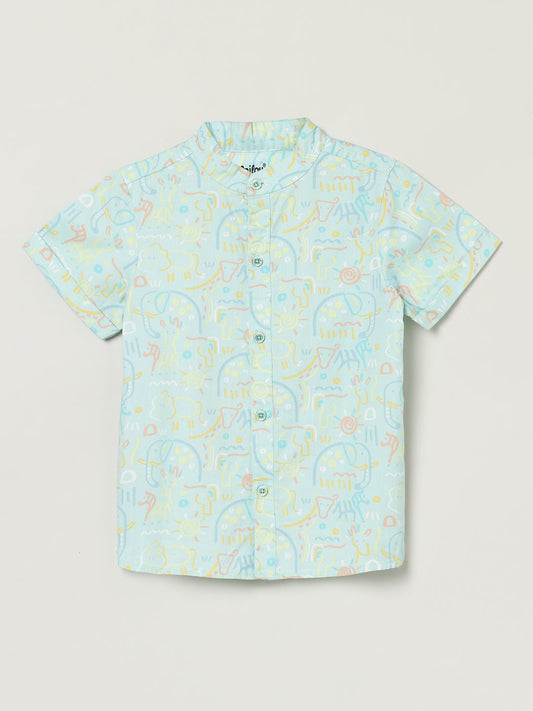 Milou Boys Mandarin Collar Printed Half Sleeve Shirt Mint Green Print - Milou - Care. The Swiss WayShirt
