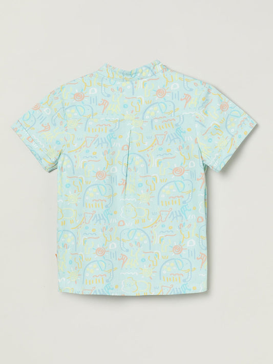 Milou Boys Mandarin Collar Printed Half Sleeve Shirt Mint Green Print - Milou - Care. The Swiss WayShirt