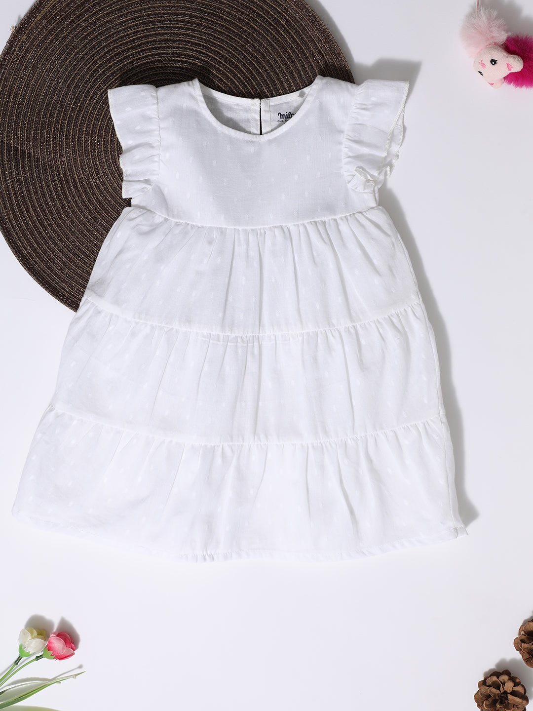 Milou Girls 3 Tier Swiss Dot Dress White - Milou - Care. The Swiss WayDress