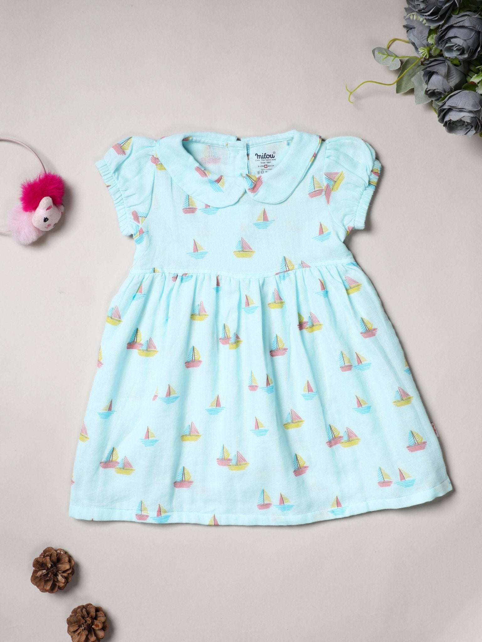 Milou Girls Blue Printed Cotton Dress - Milou - Care. The Swiss WayDress