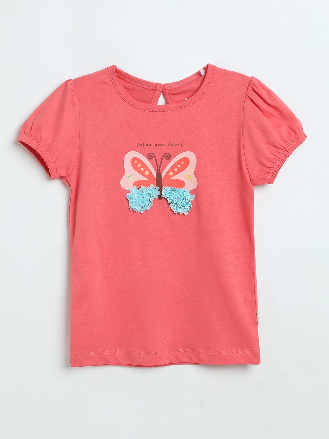 Milou Girls Butterfly Graphic T-Shirt Coral Pink - Milou - Care. The Swiss WayTops & T-shirts