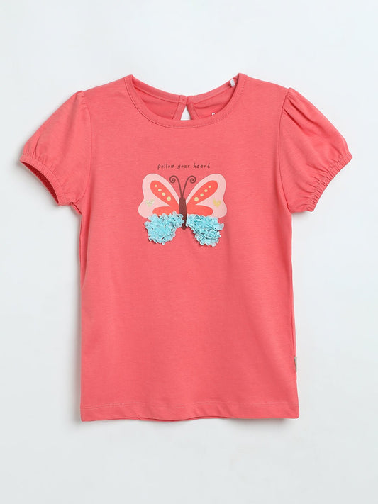 Milou Girls Butterfly Graphic T-Shirt Coral Pink - Milou - Care. The Swiss WayTops & T-shirts