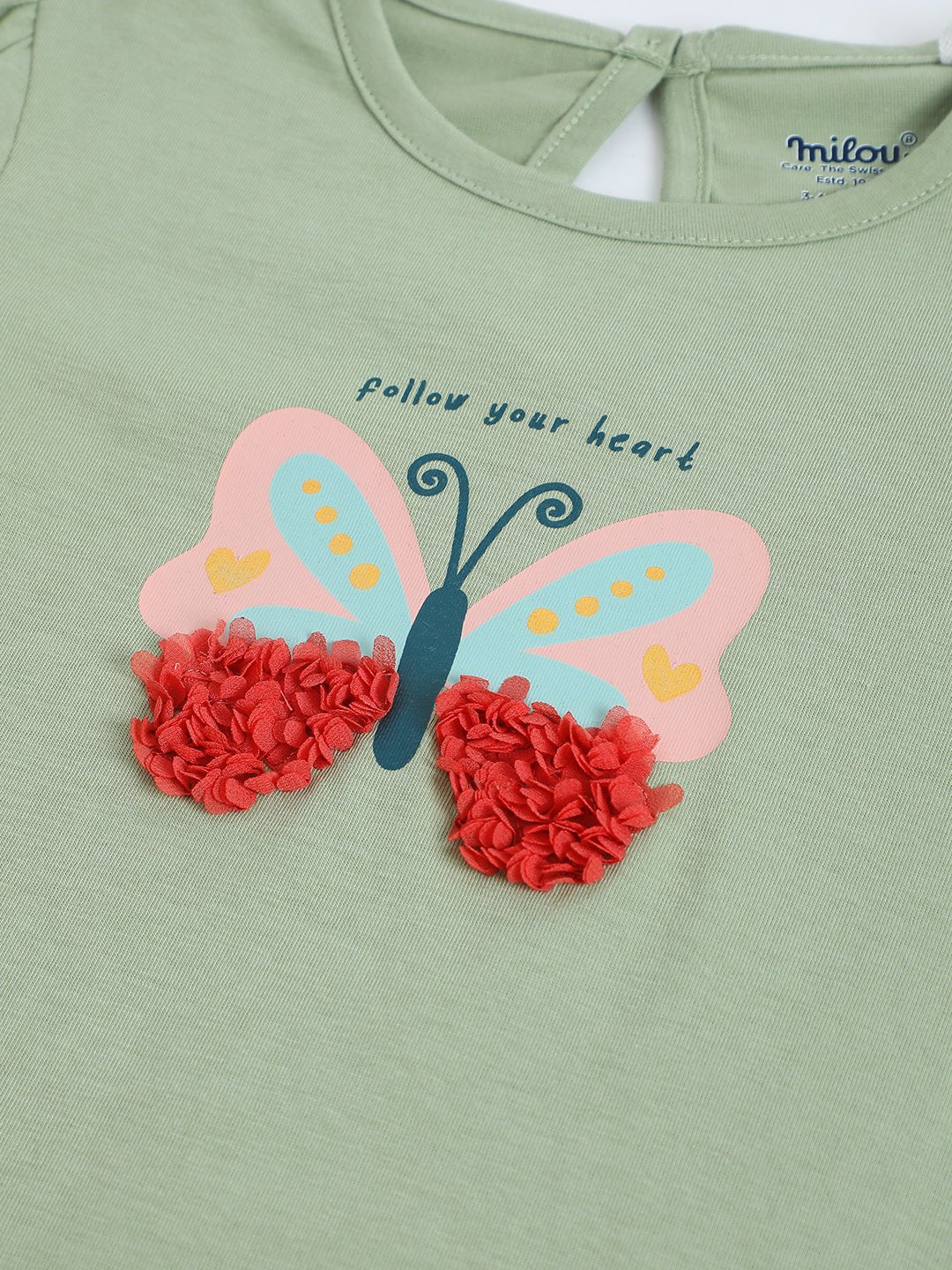 Milou Girls Butterfly Graphic T-Shirt Sage Green - Milou - Care. The Swiss WayTops & T-shirts