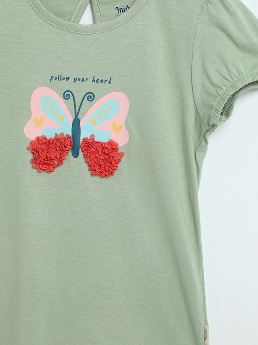 Milou Girls Butterfly Graphic T-Shirt Sage Green - Milou - Care. The Swiss WayTops & T-shirts