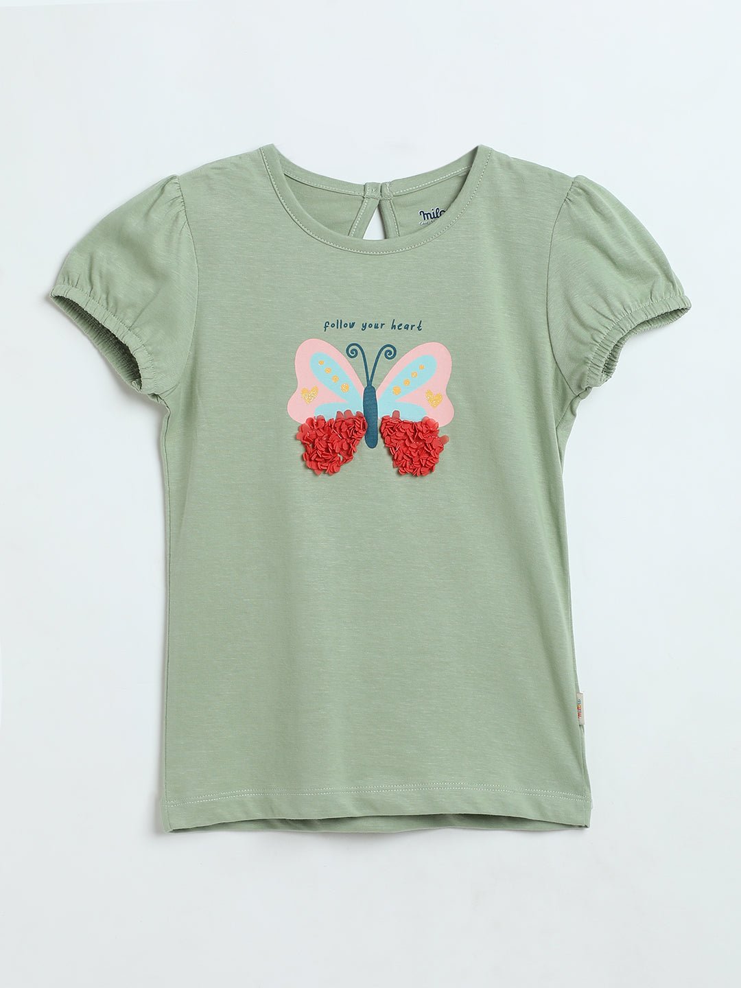 Milou Girls Butterfly Graphic T-Shirt Sage Green - Milou - Care. The Swiss WayTops & T-shirts