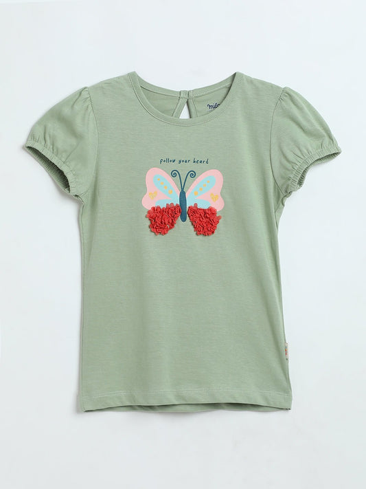Milou Girls Butterfly Graphic T-Shirt Sage Green - Milou - Care. The Swiss WayTops & T-shirts