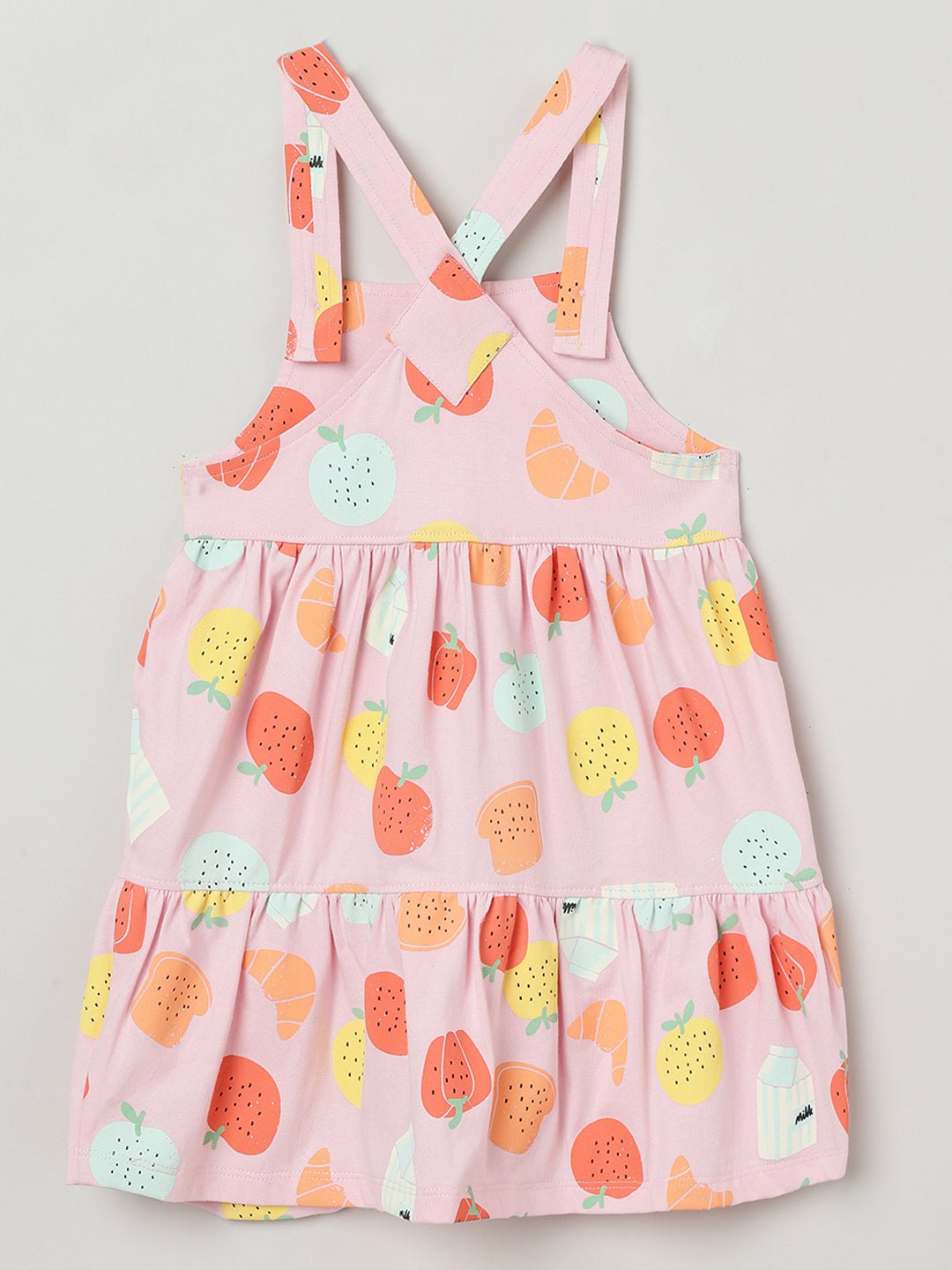 Milou Girls Cotton Printed Pinafore Set Pink Fruit Print Set - Milou - Care. The Swiss WayPinafore