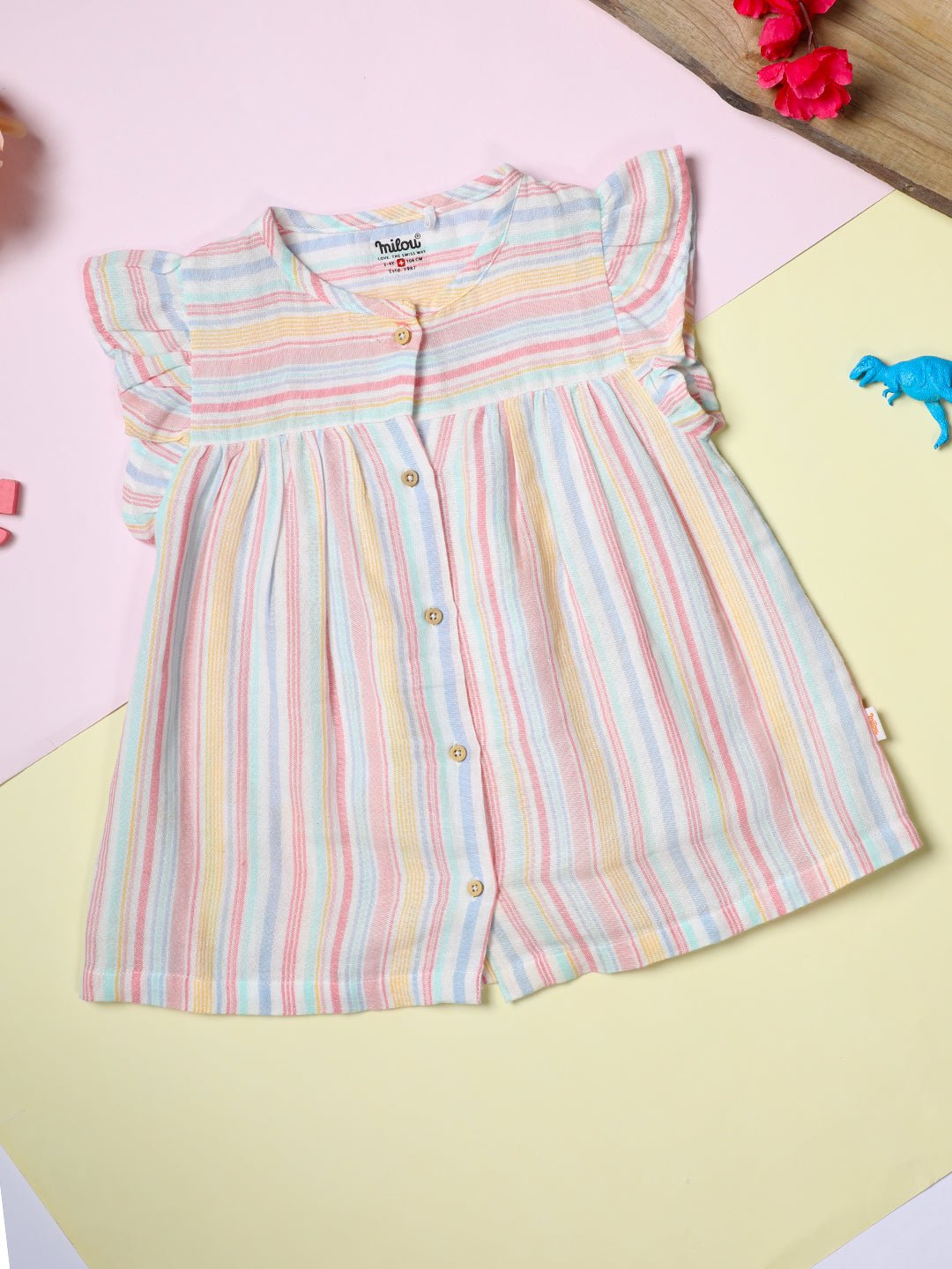 Milou Girls Cotton Striped Dress Pastel Stripe - Milou - Care. The Swiss WayDress