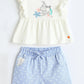 Milou Girls Cotton Top & Shorts Co-ord Set White & Blue Set - Milou - Care. The Swiss WaySets & Suits