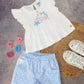 Milou Girls Cotton Top & Shorts Co-ord Set White & Blue Set - Milou - Care. The Swiss WaySets & Suits