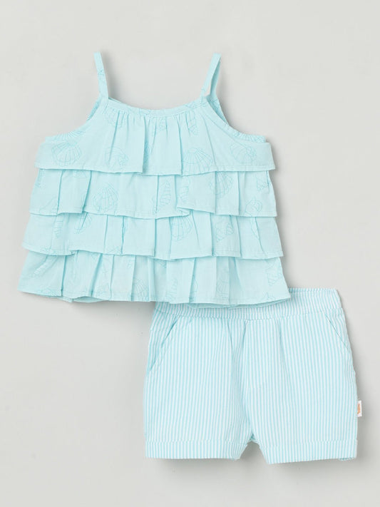 Milou Girls Flared Top & Shorts Co-ord Set Sky Blue Set - Milou - Care. The Swiss WaySets & Suits