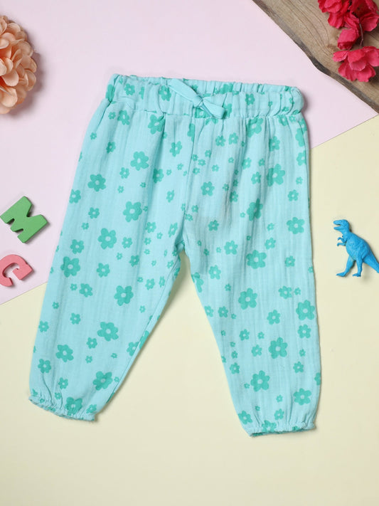 Milou Girls Printed Pull-Up Jogger Pants Mint Floral Print - Milou - Care. The Swiss WayJeans & Trousers