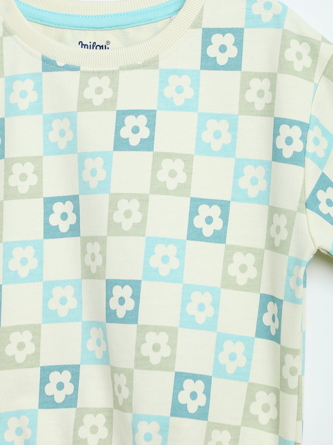 Milou Girls Printed T-Shirt Mint Check Print - Milou - Care. The Swiss WayTops & T-shirts