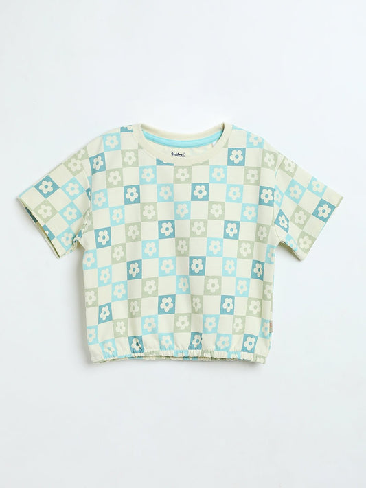 Milou Girls Printed T-Shirt Mint Check Print - Milou - Care. The Swiss WayTops & T-shirts
