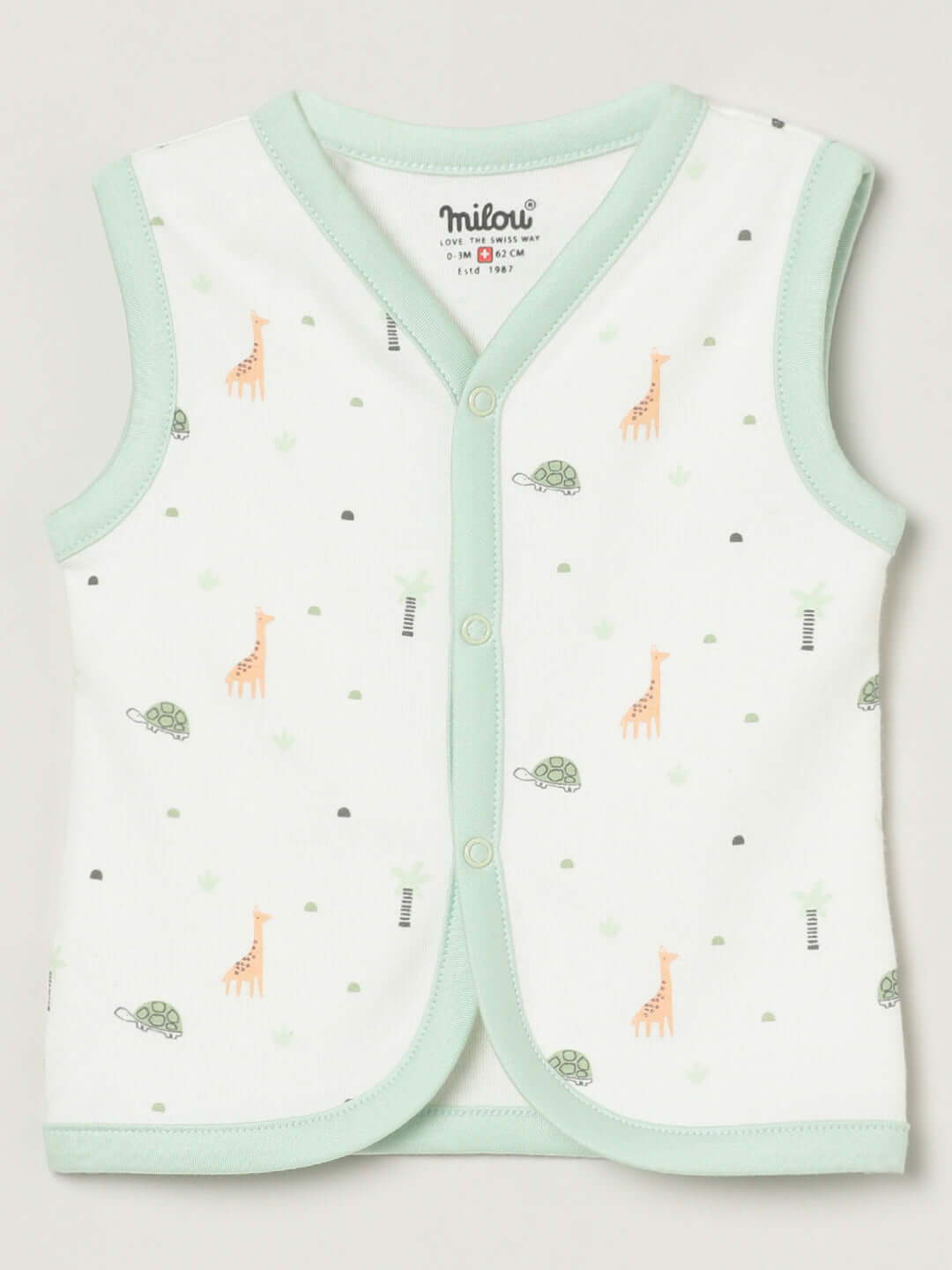 Milou Infant Cotton Sleeveless Bio-Washed Printed Jabla Set White Animal Print - Milou - Care. The Swiss WayJabla