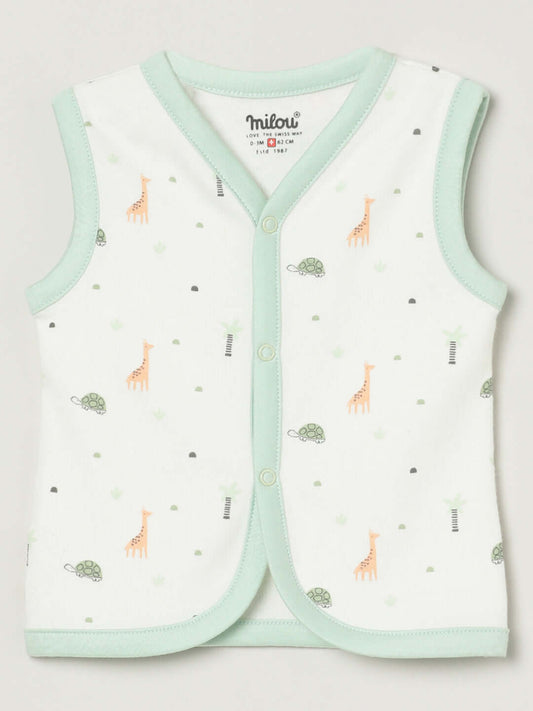 Milou Infant Cotton Sleeveless Bio-Washed Printed Jabla Set White Animal Print - Milou - Care. The Swiss WayJabla