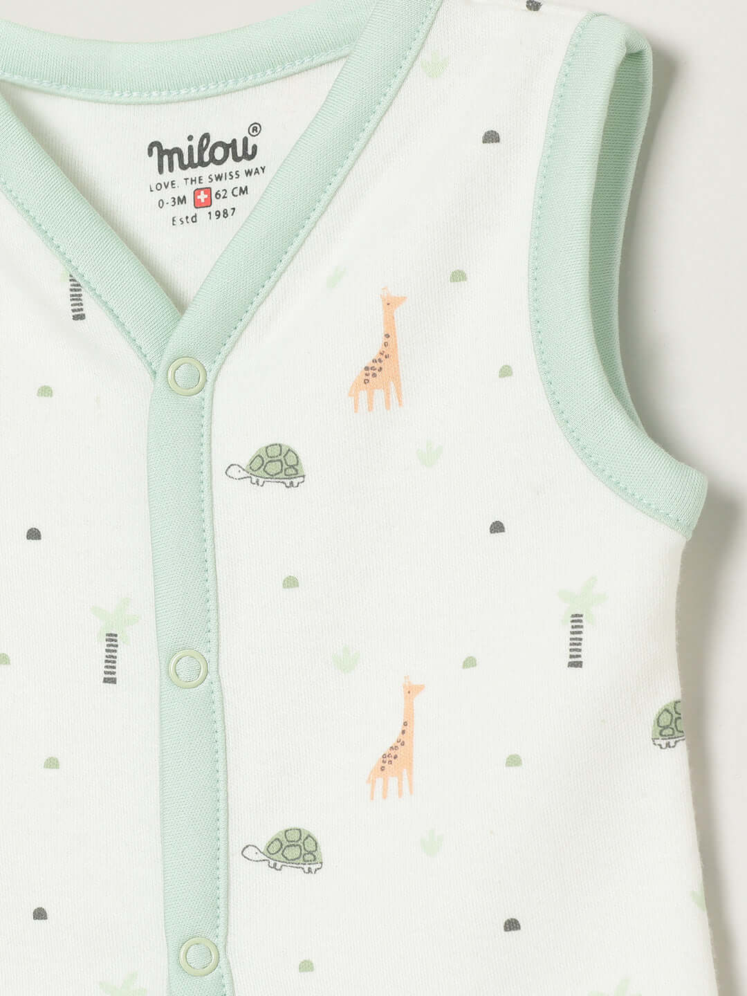 Milou Infant Cotton Sleeveless Bio-Washed Printed Jabla Set White Animal Print - Milou - Care. The Swiss WayJabla