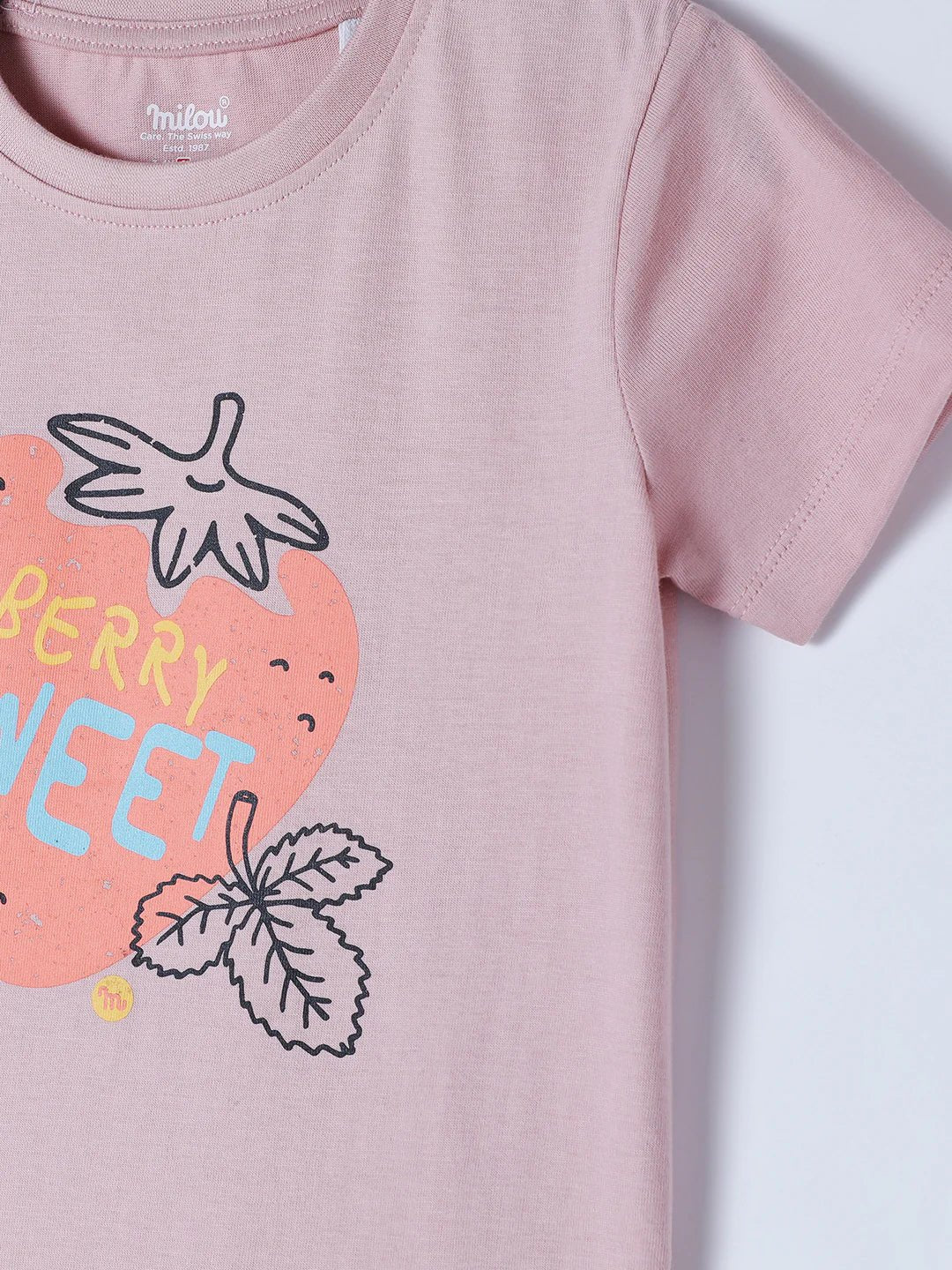 Milou Toddler Girls Half Sleeve Printed T-Shirt Lavender Strawberry Print - Milou - Care. The Swiss WayTops & T-shirts